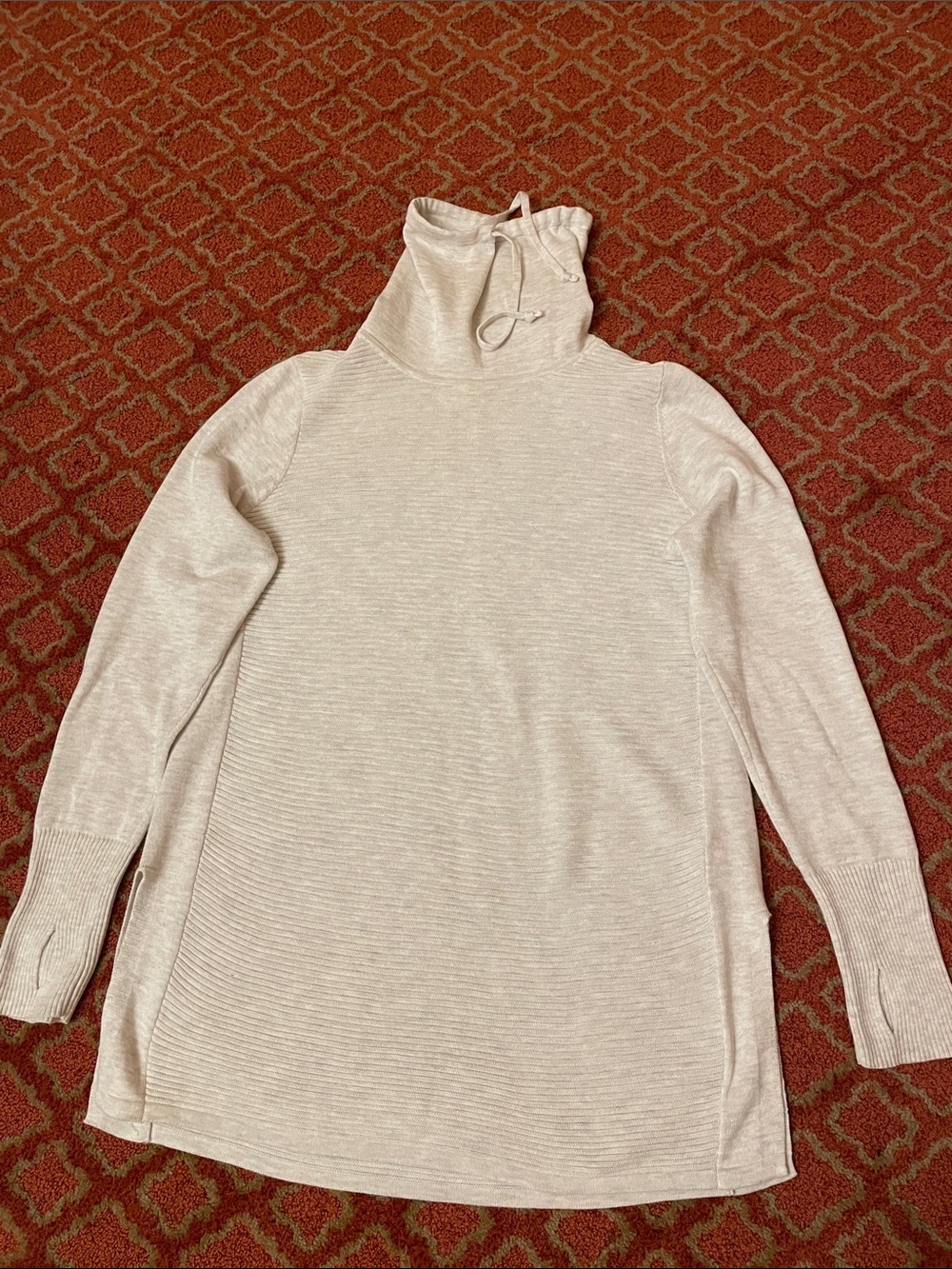Artisan Off White Long Turtleneck Pullover with Drawstring
